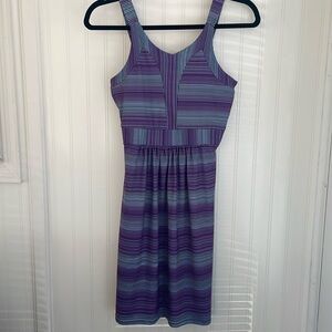 Tehama Athleisure Fit and Flare Mini Blue & Purple Stripes Tennis Preppy Dress S